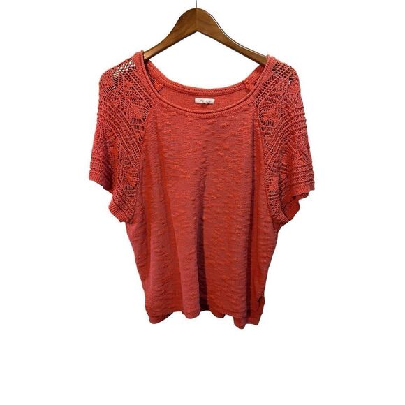 Boho Orange Maurices Women's‎ Size Large Short Sleeve Crochet Sweater Fall - Picture 1 of 5